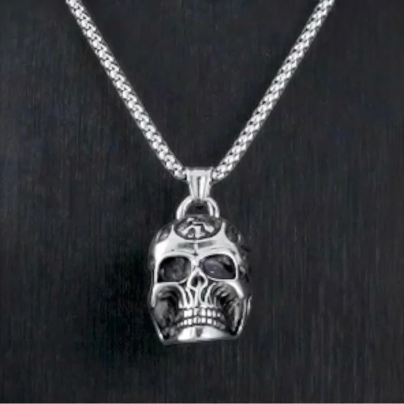 Skull Necklace 27.5 inches in Black Oxidized Stainless Steel